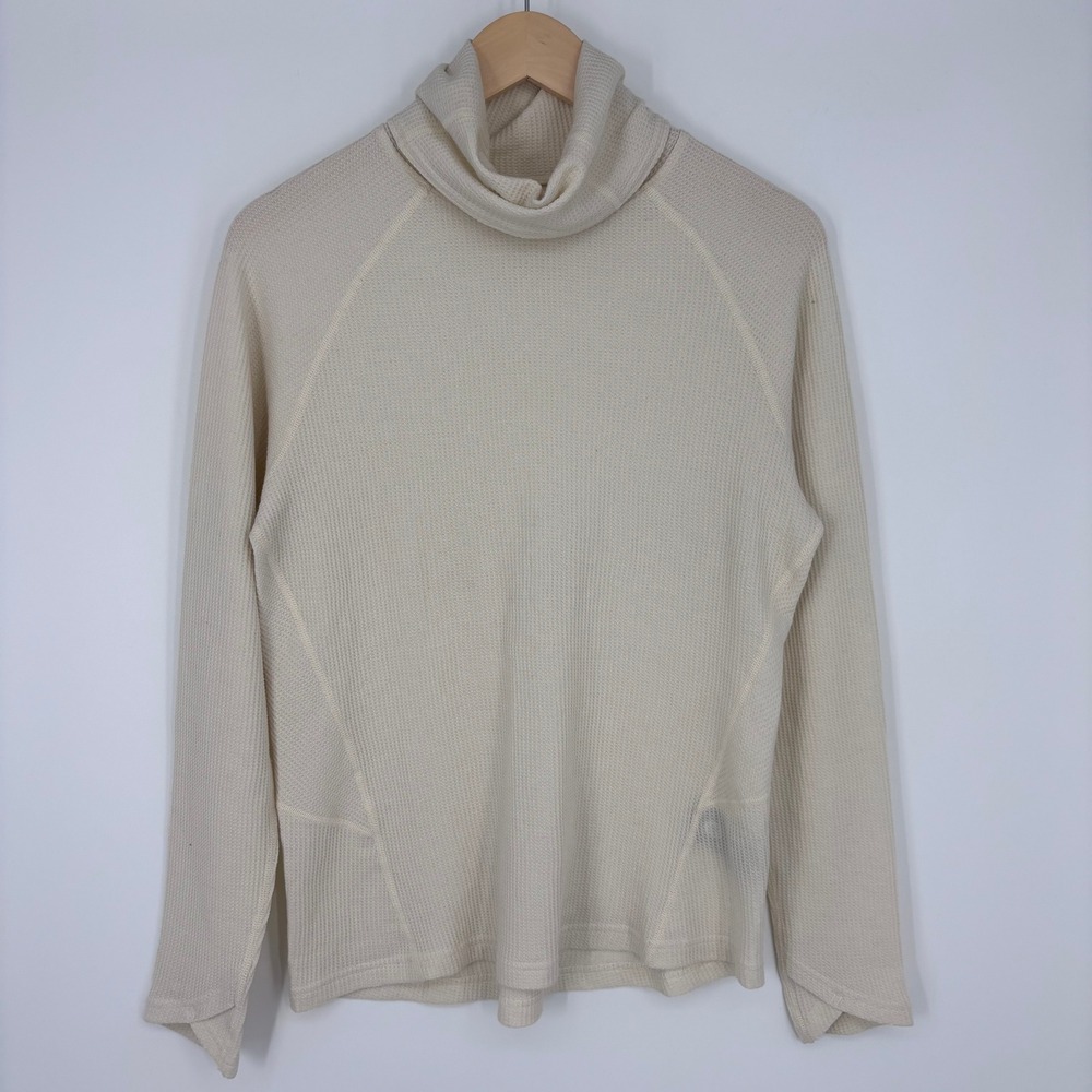 KUHL Petra‎ Waffle Knit Turtleneck Womens M Cream Thermal Pullover Top Hiking